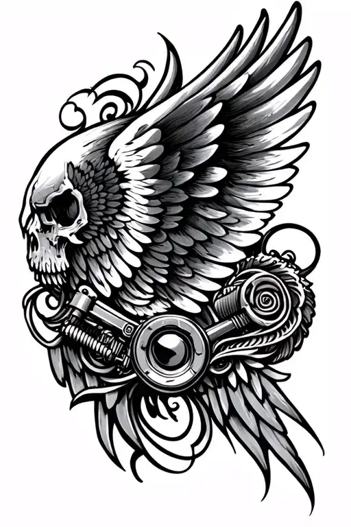 Wings And Motorcycle Parts Intertwined