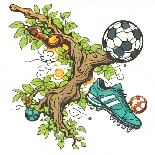 A Soccer Ball Being Kicked By A Tree Made Of Different Sports Equipment