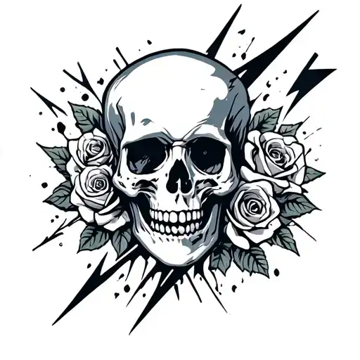 Lightning Bolt Smashing A Skull And Roses Blooming