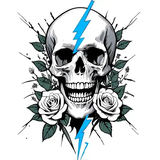 Lightning Bolt Breaking A Skull In Half And Roses Blooming