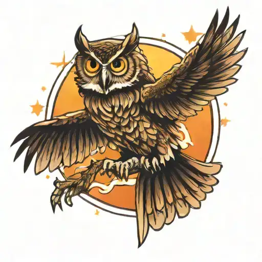 Owl Flying Towards The Sun