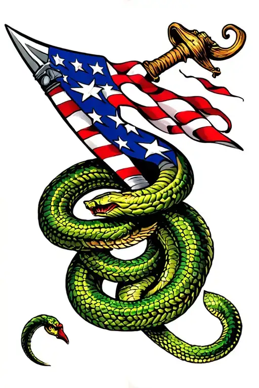 Color Patriotic Dagger And Serpent Coiled