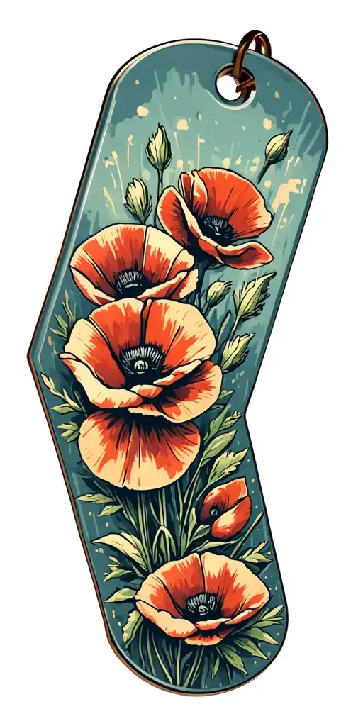 Military Dog Tag With Poppies Blooming