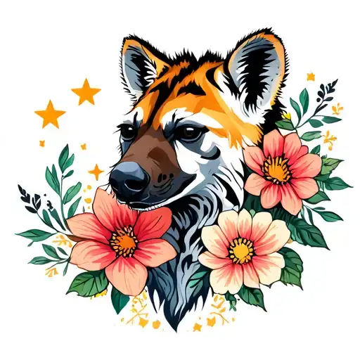Hyena With Flowers And Stars
