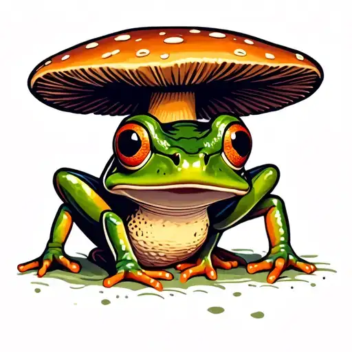 Simple Frog On A Mushroom Colorful With A Cute