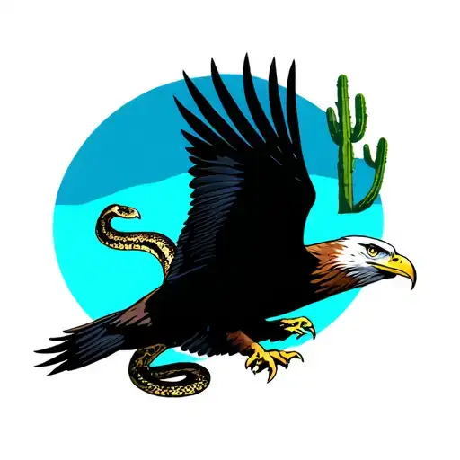 Eagle Flying Over Cactus With Snake