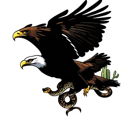 Eagle Flying Over Cactus With Snake