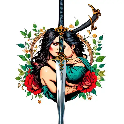 Woman Hugging A Sword