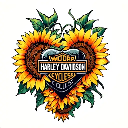 Heart With Word Collins And Harley Davidson Logo And Sunflowers