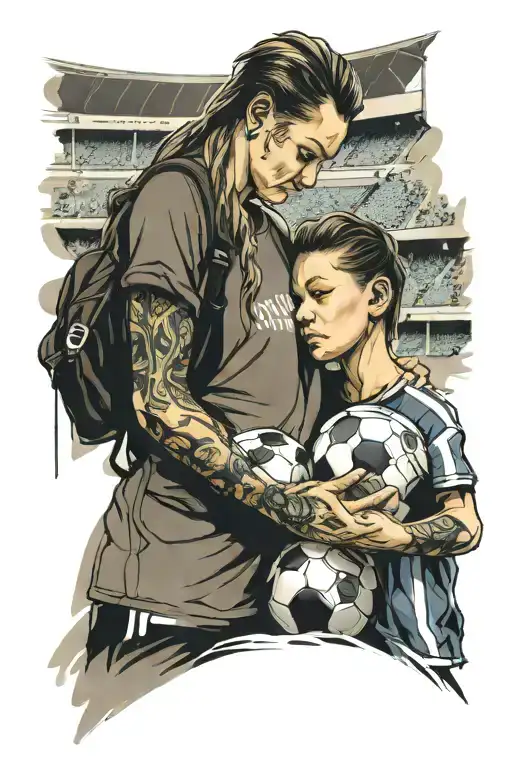 Mom And Son At The Soccer Stadium