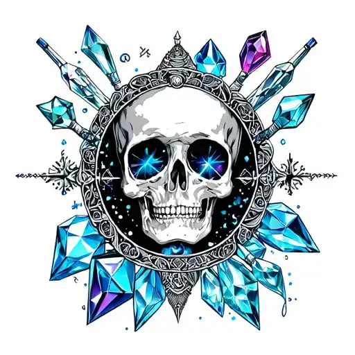 A Radiologic Technologist Themed Tattoo Incorporating Crystals And Spiritual Symbols