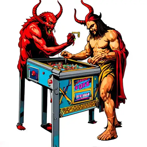 Devil And God Playing Pinball Machine