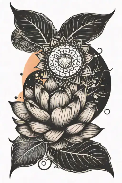 Sunset With Unalome And Lotus Flower