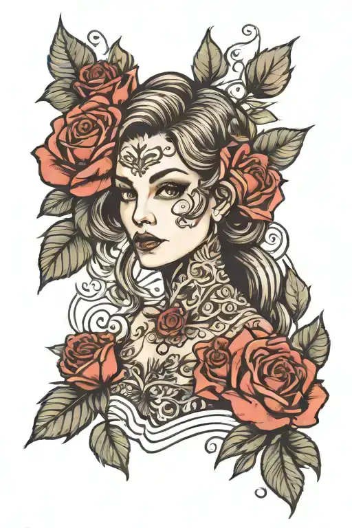 Woman Portrait With Roses Ornament