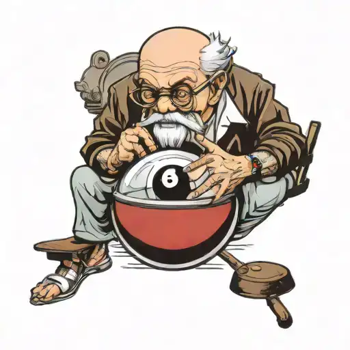 Grandpa Inside Crystal Ball Playing Pool 8 Ball