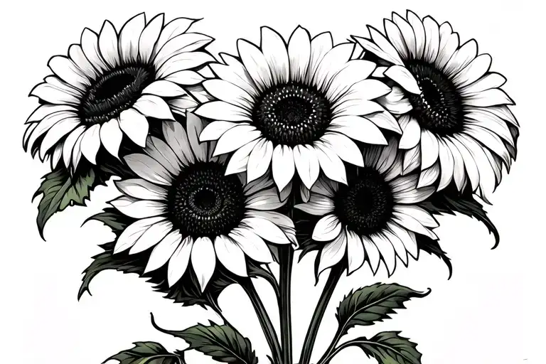Three In Line Slightly Asymmetrical White Italian Sunflowers With Black Centers No Stems Or Leaves