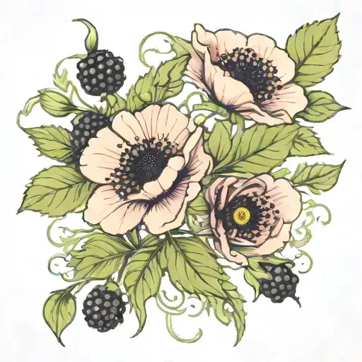 Blackberry Vine Poppies Wrapping With Leaves And A Magical Feeling To It