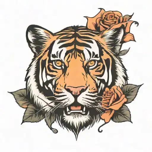 Tiger Face And Rose