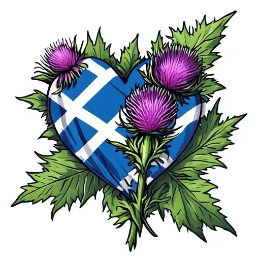 Thistle And Scotland Flag With Loveheart
