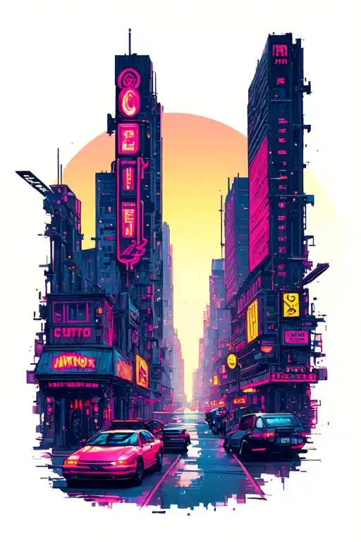 Cyberpunk Cityscape Neon Signs