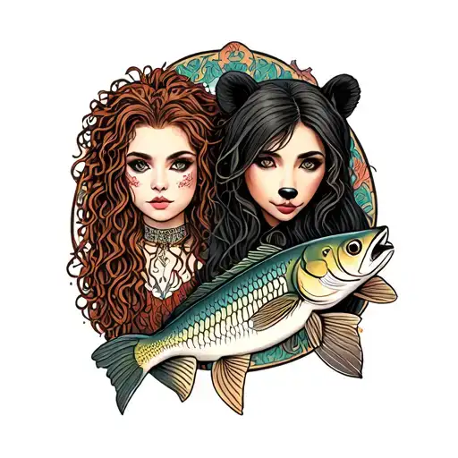 The Words Bellatrix And Dusti With A Fish And Bear