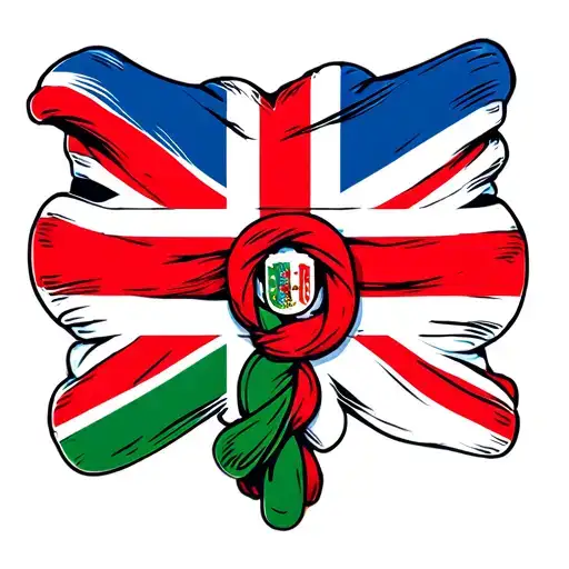 Italian And Uk Flags Knotted Together Like A Medieval Symbol