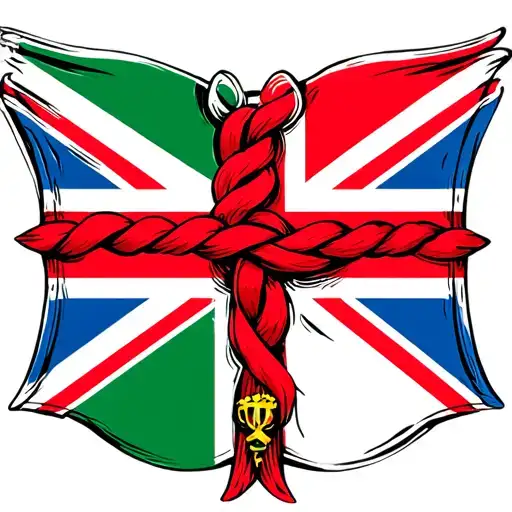 Italian And Uk Flags Knotted Together Like A Medieval Symbol