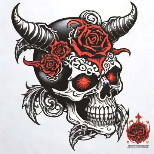 Black And White Skull In Three Quarters Red Glow From Eyes