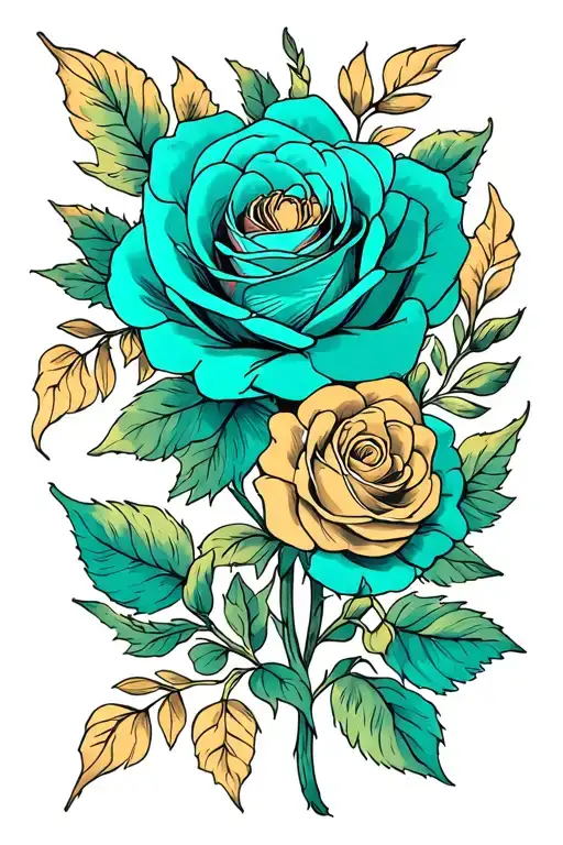 Golden And Teal Bold Bright Rose Flower