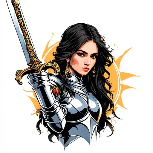Lady Knight Holding A Sword