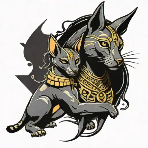 Anubis Hugs Bastet Egyptian Goddess