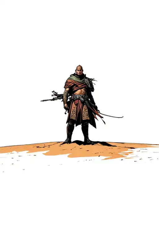 Paul Atreides Standing On A Dune With Shai Hulud