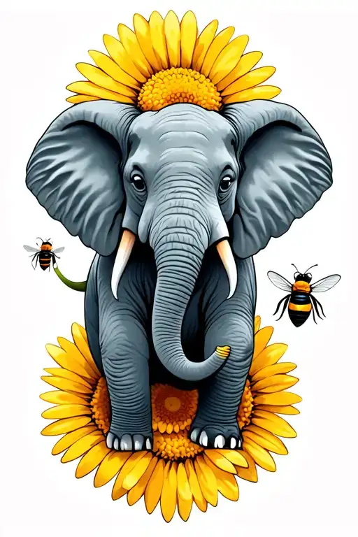 An Elephant With A Bee On A Daisy