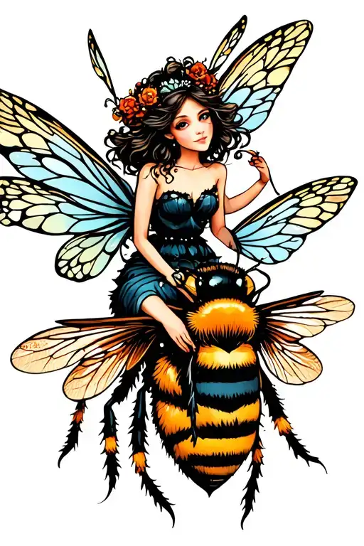 A Fairy Riding On The Back Of A Flying Bee