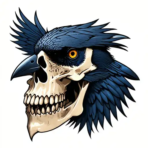 Raven Perch On Skull Face