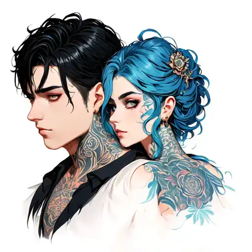 Male With Black Hair Female With Blue Hair