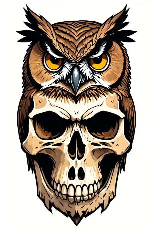 Owl On Skull Surrounded