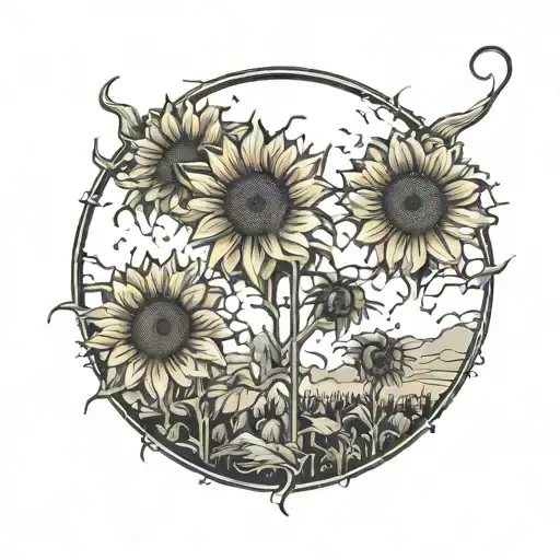 Lighting Storm With Lighting Bolts With Sunflower Field In Front