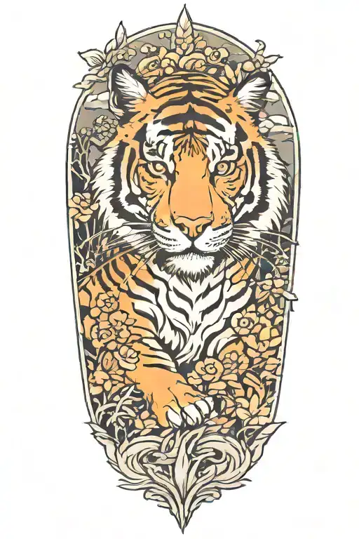 Asian Landscape Tattoo Featuring Tiger Emerging