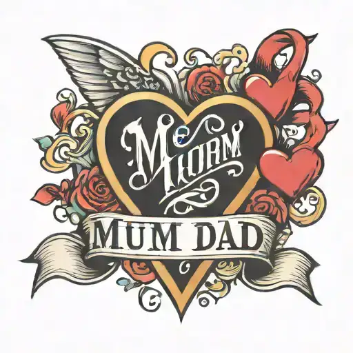 Heart With Ribbon Wrapped Words Mum Dad And Family