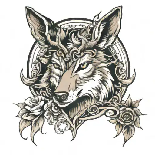 Male Deer And Female Wolf Memorial Tattoo Design