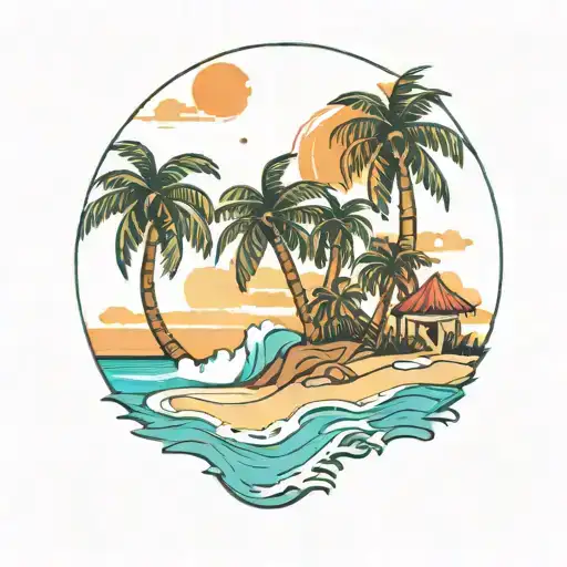 Beach Scene With Palm Trees