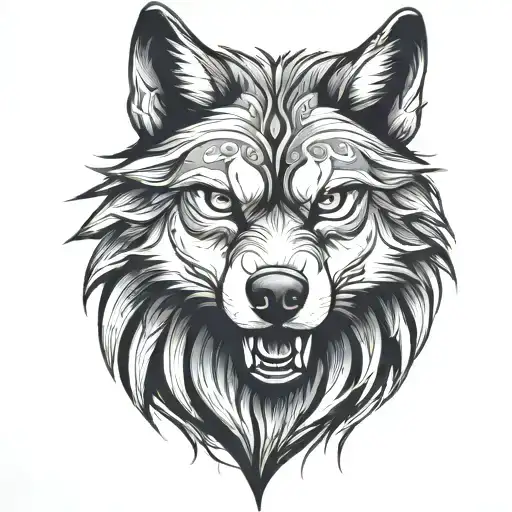 Angry Wolf Dark With Tribales