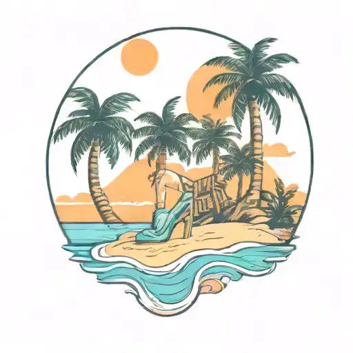 Beach Scene With Palm Trees High Heels Lying On Beach