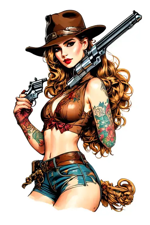 Gunslinger Pinup Girl Looking Back