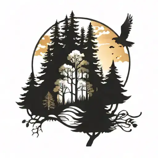 Sunrise And Dark Forest