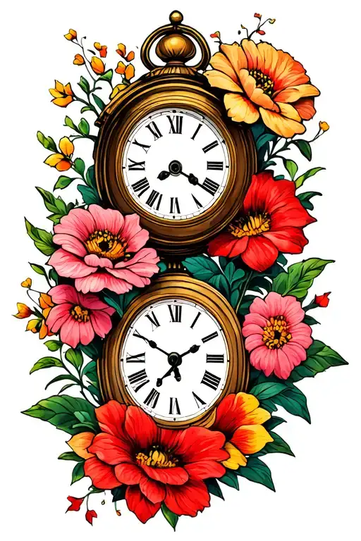 Clock And Flowers