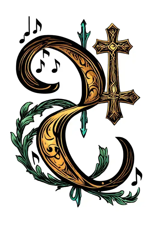 Letter C And S With Musical Notes With Cross