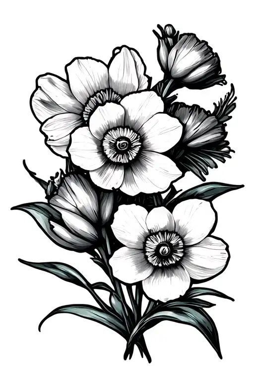 Narcissus And Poppy Flowers