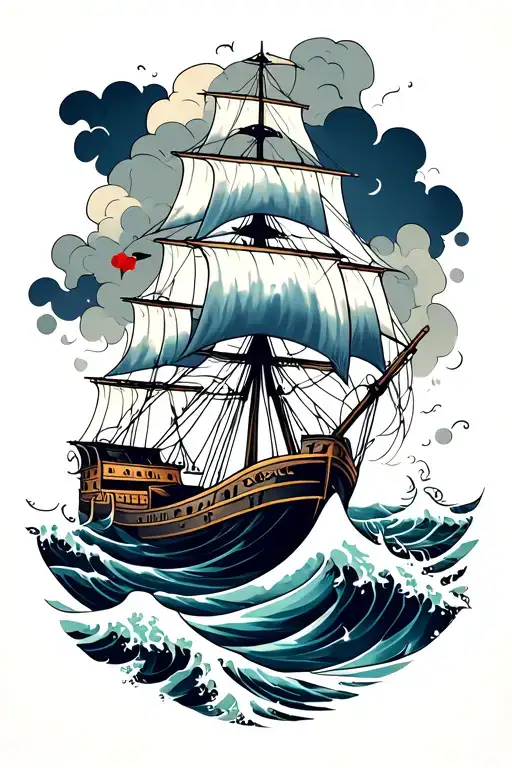Ship In Storm Clouds Wave